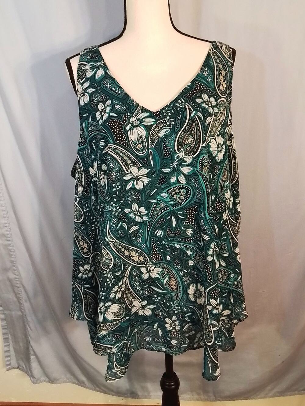 Lane Bryant; Teal sleeveless blouse, paisley and flowers